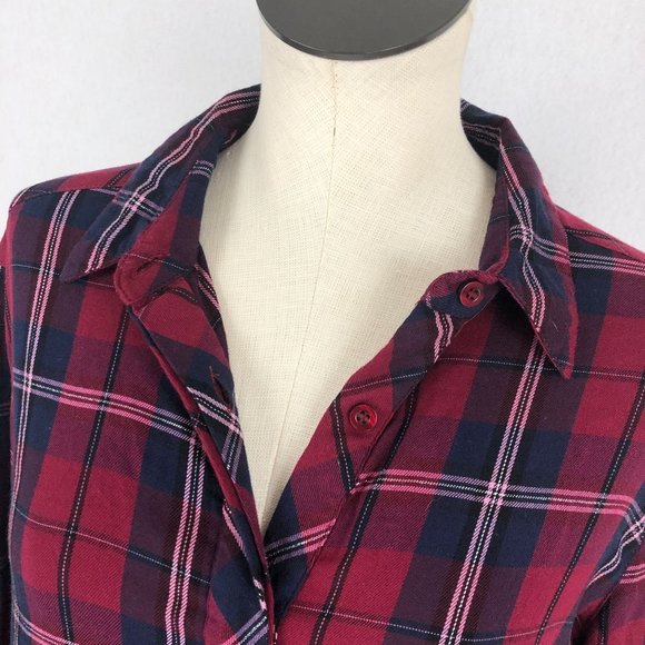 KUT FROM THE KLOTH Plaid Button Front Shirt Women's Size Small Red Blue Collared - Picture 5 of 10